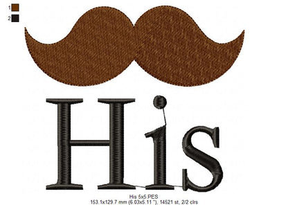 His & Hers - Set of 2 designs - Fill Stitch