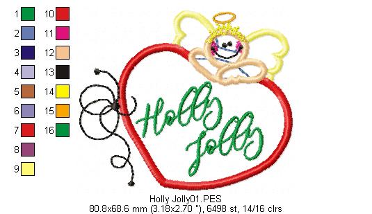 Holly Jolly Angel Applique - Christmas - Machine Embroidery Design