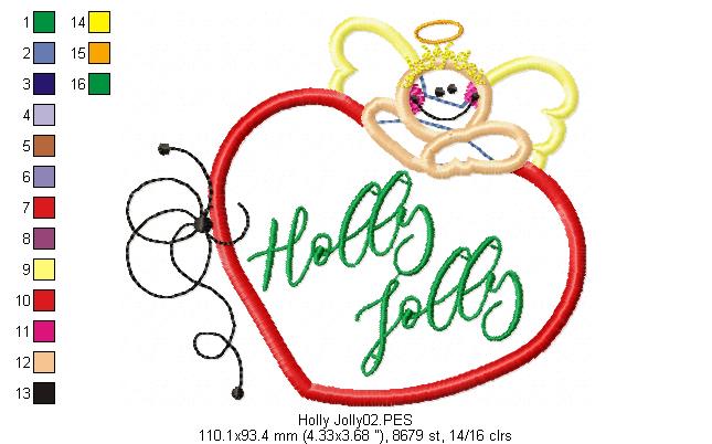 Holly Jolly Angel Applique - Christmas - Machine Embroidery Design