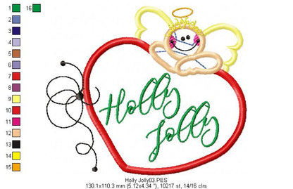 Holly Jolly Angel Applique - Christmas - Machine Embroidery Design