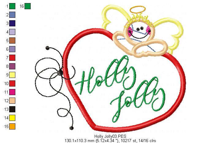 Holly Jolly Angel Applique - Christmas - Machine Embroidery Design