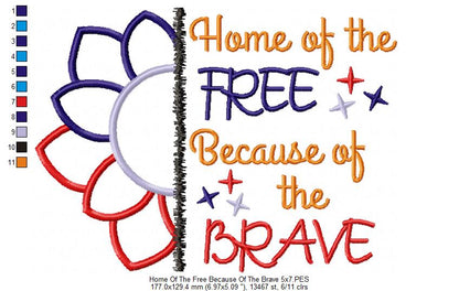 4th of July Sunflower Home of the Free Because of the Brave - Applique