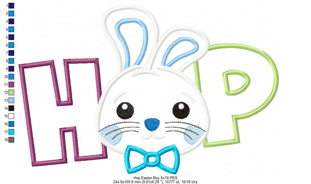 Hop Easter Bunny Boy - Applique - Machine Embroidery Design