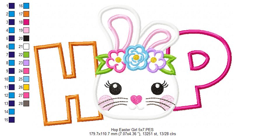 Hop Easter Bunny Girl - Applique Embroidery