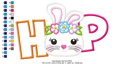 Hop Easter Bunny Girl - Applique Embroidery