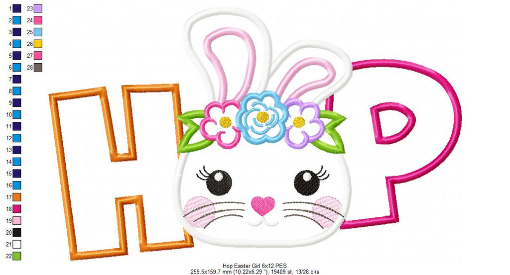 Hop Easter Bunny Girl - Applique