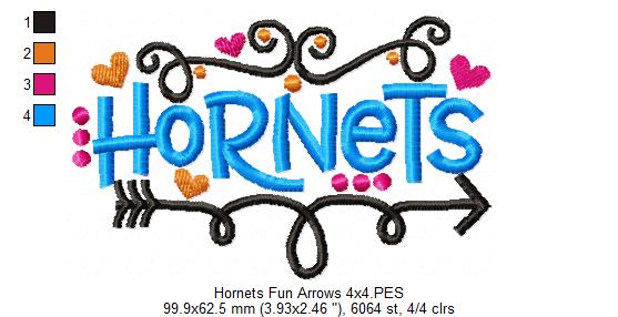 Hornets Fun Arrows - Satin Stitch - Machine Embroidery Design