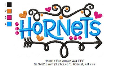 Hornets Fun Arrows - Satin Stitch - Machine Embroidery Design