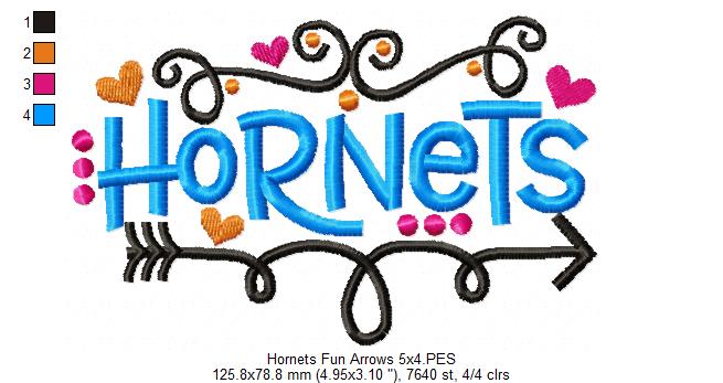 Hornets Fun Arrows - Satin Stitch - Machine Embroidery Design