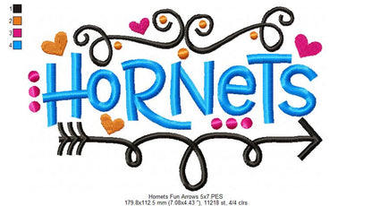 Hornets Fun Arrows - Satin Stitch - Machine Embroidery Design