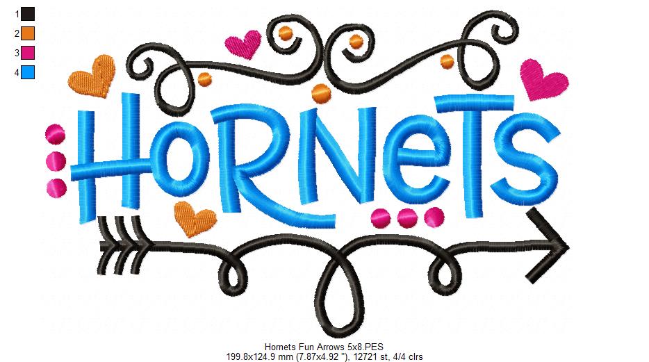 Hornets Fun Arrows - Satin Stitch - Machine Embroidery Design