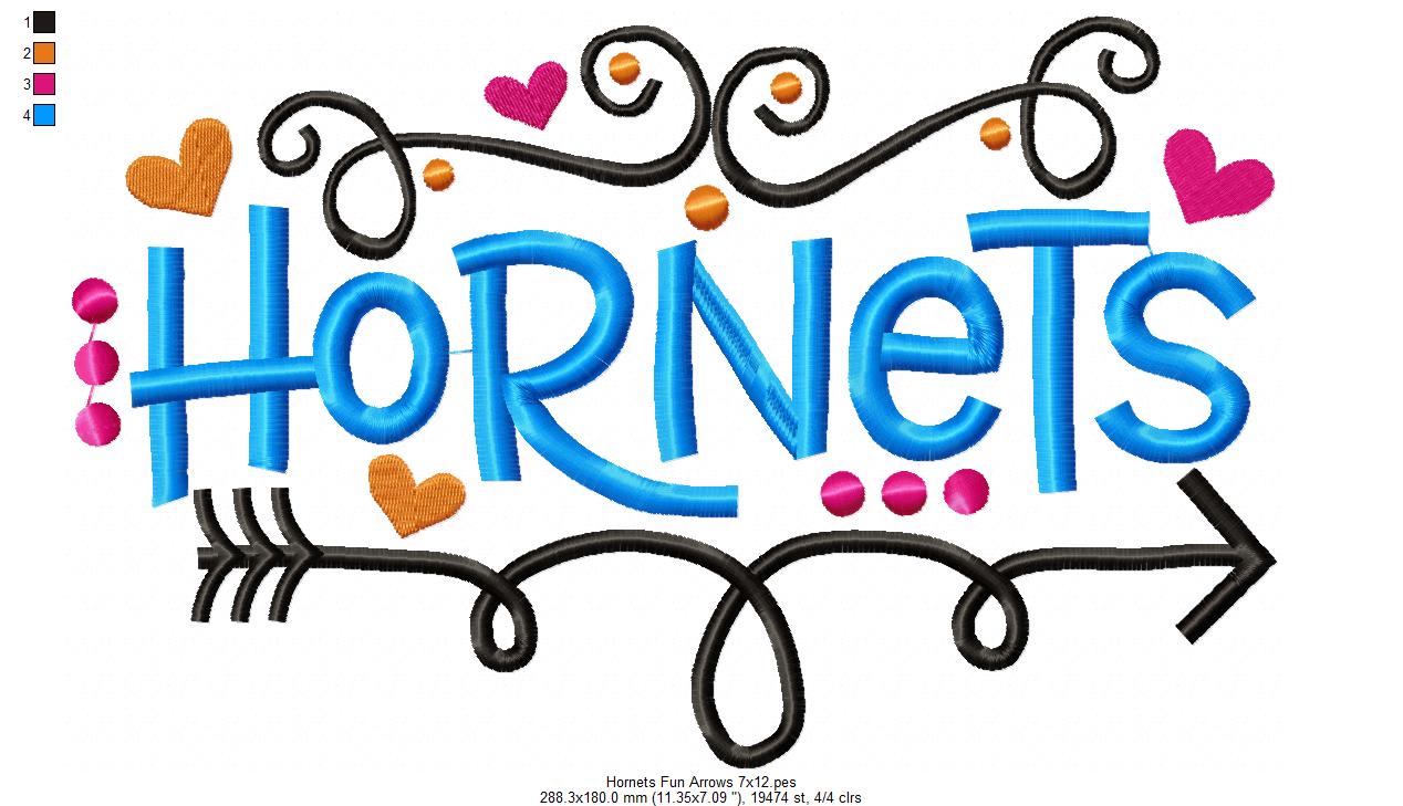 Hornets Fun Arrows - Satin Stitch - Machine Embroidery Design