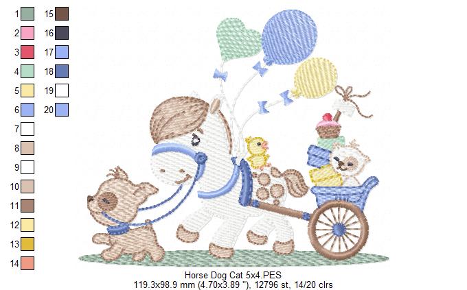 Horse, Dog and Cat - Fill Stitch