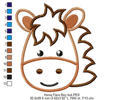 Horse Face Boy - Aplique Machine Embroidery Design