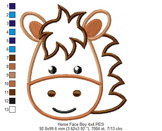 Horse Face Boy and Girl - Aplique - Set of 2 designs