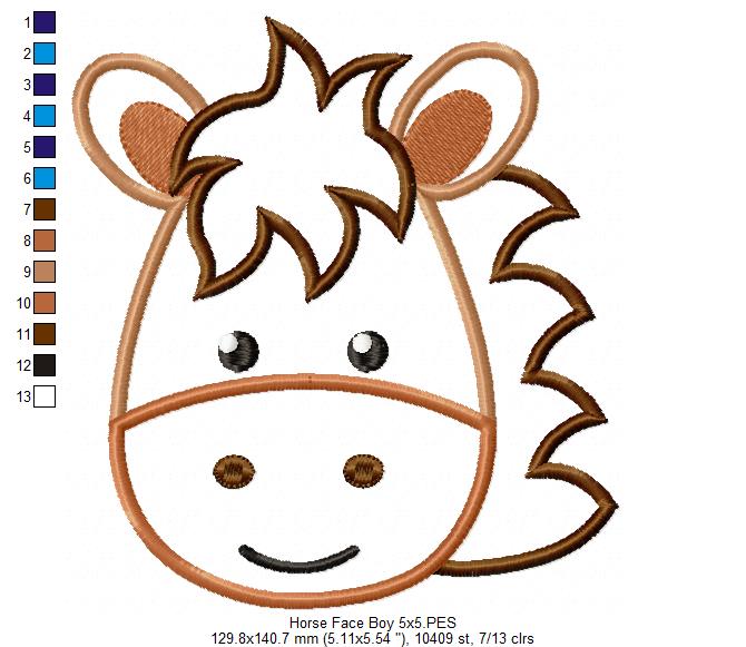 Horse Face Boy - Aplique Machine Embroidery Design