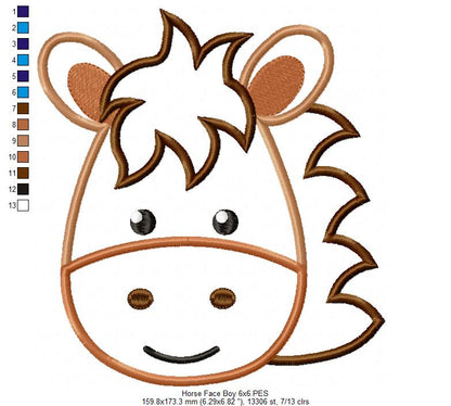 Horse Face Boy and Girl - Aplique - Set of 2 designs