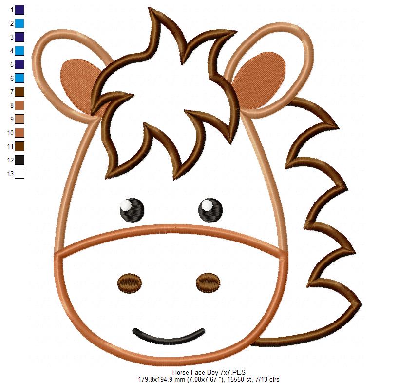 Horse Face Boy - Aplique Machine Embroidery Design