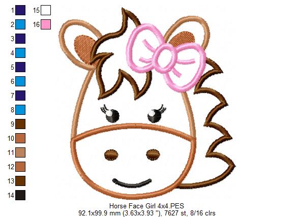 Horse Face Girl - Applique Embroidery