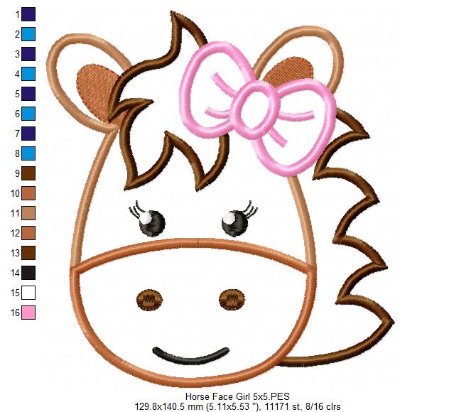 Horse Face Girl - Applique Embroidery