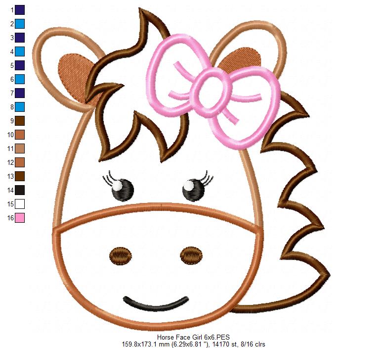 Horse Face Girl - Applique Embroidery