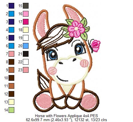 Donkey Girl Smiling with Flowers - Applique