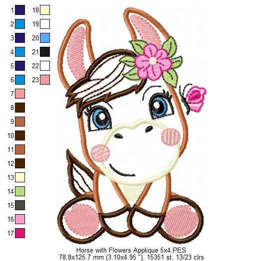 Donkey Girl with Flowers - Applique & Fill Stitch - Set of 2 designs