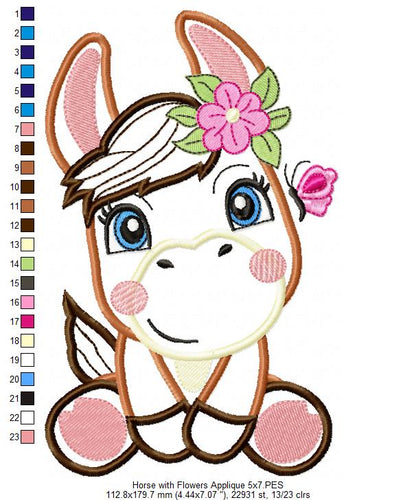 Donkey Girl with Flowers - Applique & Fill Stitch - Set of 2 designs
