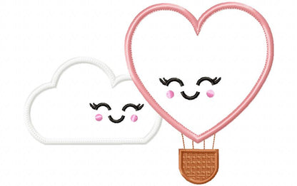 Hot Air Balloon and Cloud - Applique - Machine Embroidery Design