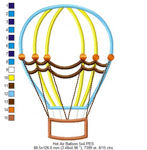 Hot Air Balloon - Applique - Machine Embroidery Design