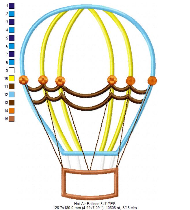 Hot Air Balloon - Applique - Machine Embroidery Design