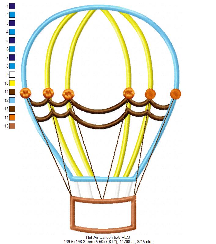 Hot Air Balloon - Applique - Machine Embroidery Design