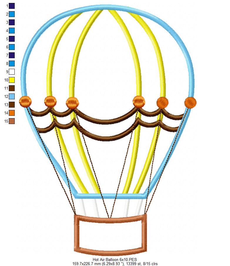 Hot Air Balloon - Applique - Machine Embroidery Design