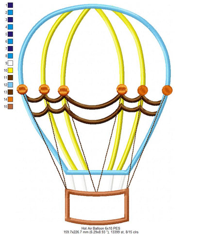 Hot Air Balloon - Applique - Machine Embroidery Design