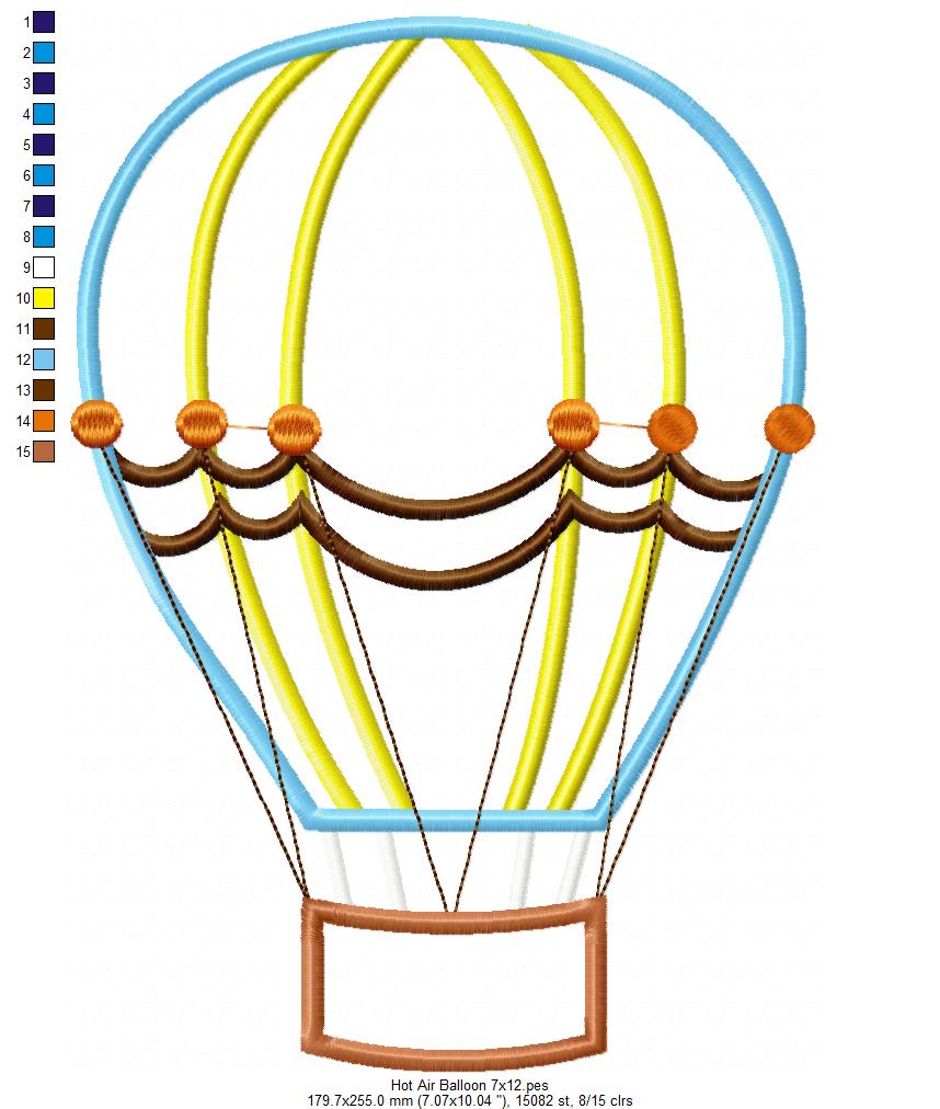 Hot Air Balloon - Applique - Machine Embroidery Design