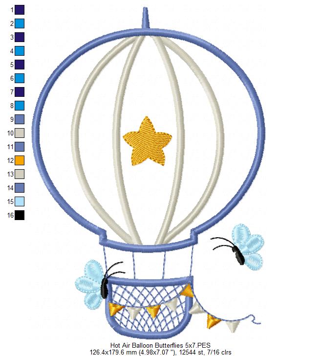 Hot Air Balloon and Butterflies - Applique