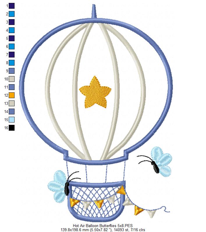 Hot Air Balloon and Butterflies - Applique