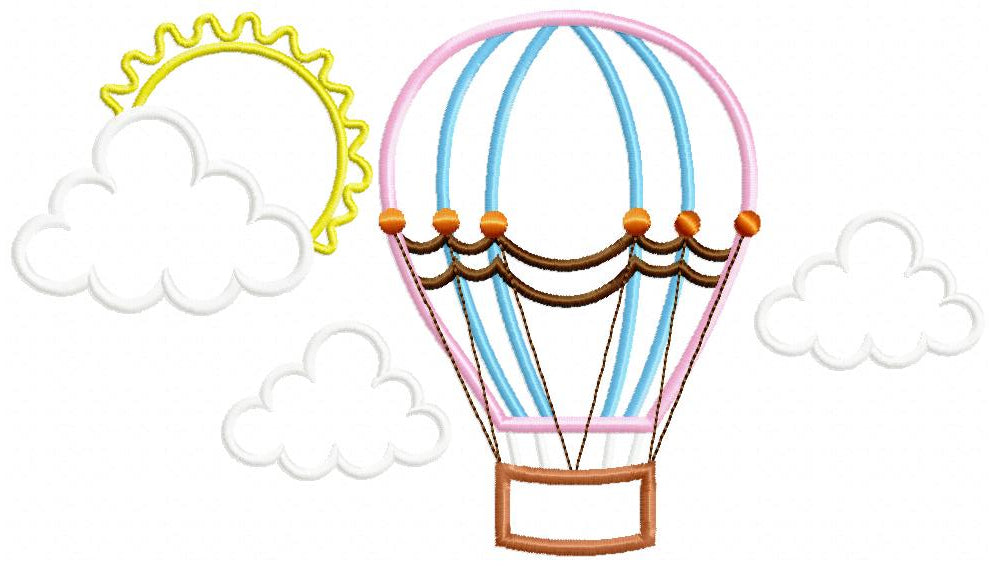 Hot Air Balloon and Clouds - Applique - Machine Embroidery Design