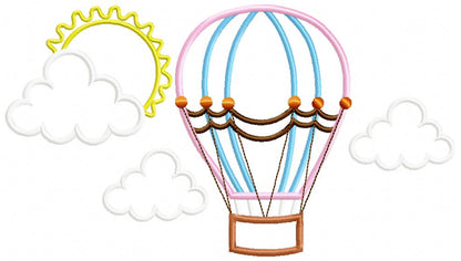 Hot Air Balloon and Clouds - Applique - Machine Embroidery Design