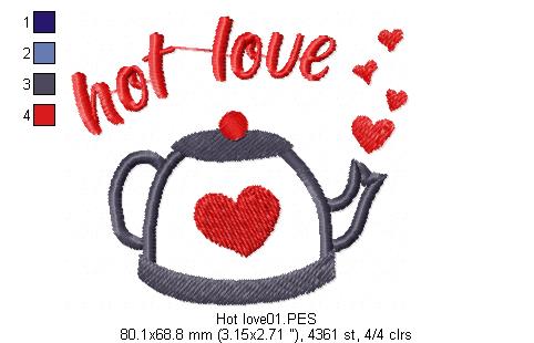 Hot Love - Valentine's - Applique - Machine Embroidery Design