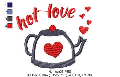 Hot Love - Valentine's - Applique - Machine Embroidery Design