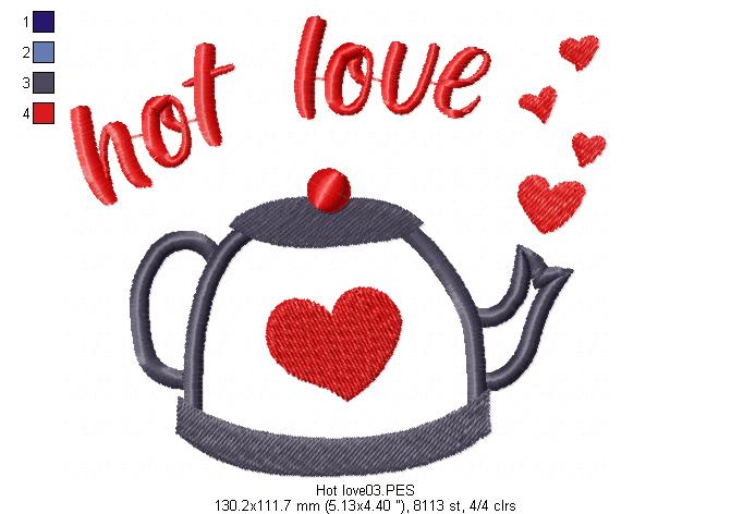 Hot Love - Valentine's - Applique - Machine Embroidery Design