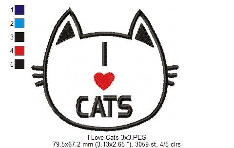 I Love Cats – Appliqué – Machine Embroidery Design