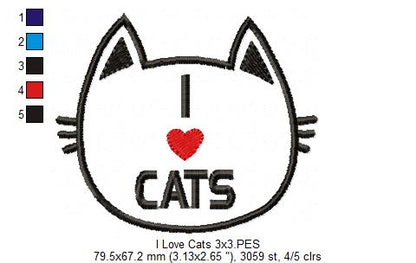 I Love Cats – Appliqué – Machine Embroidery Design