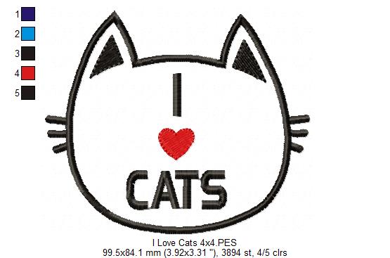 I Love Cats – Appliqué – Machine Embroidery Design