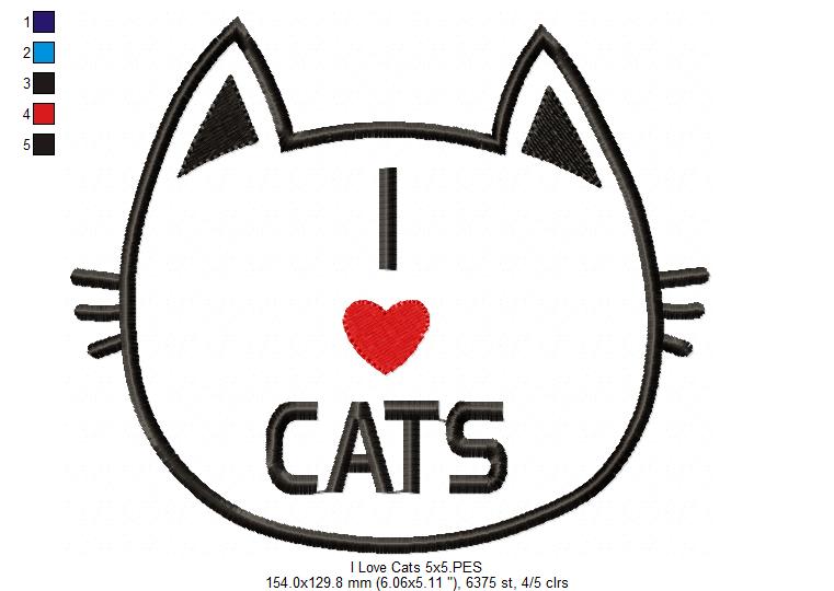 I Love Cats – Appliqué – Machine Embroidery Design