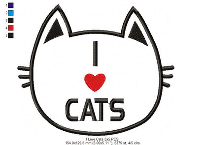 I Love Cats – Appliqué – Machine Embroidery Design