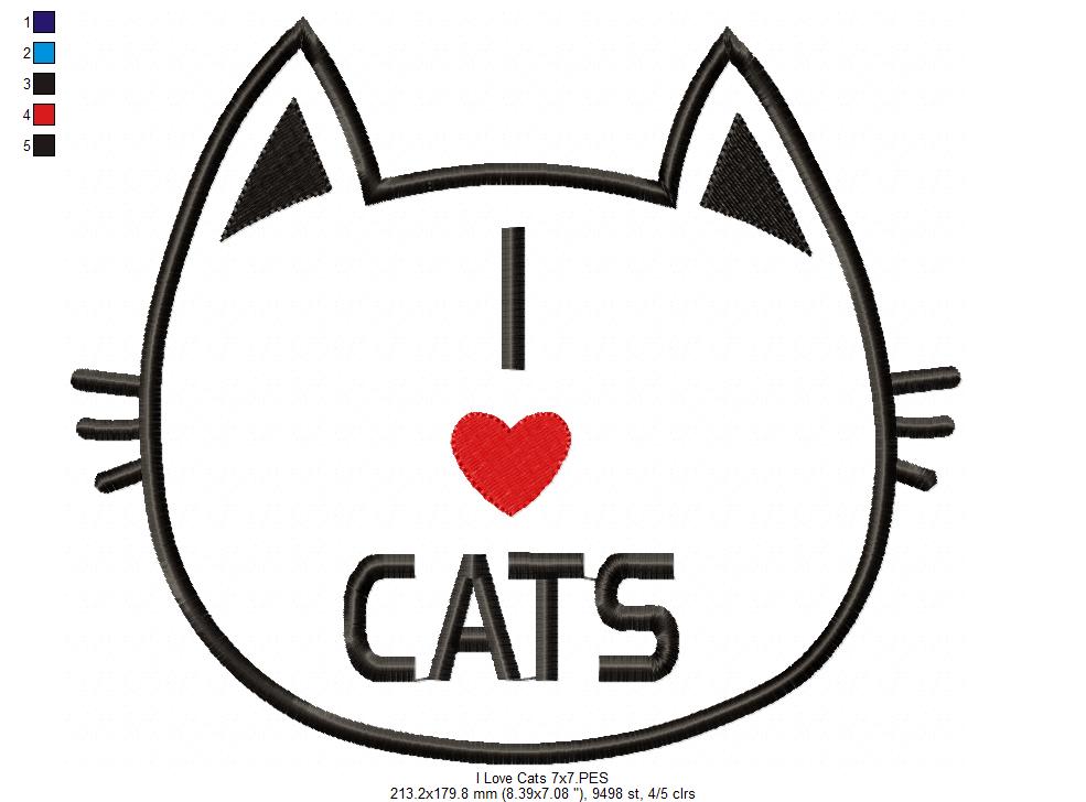 I Love Cats – Appliqué – Machine Embroidery Design