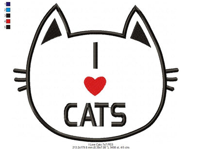 I Love Cats – Appliqué – Machine Embroidery Design