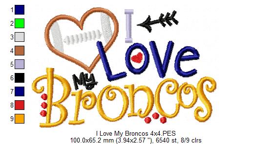 I Love My Broncos – Appliqué – Machine Embroidery Design